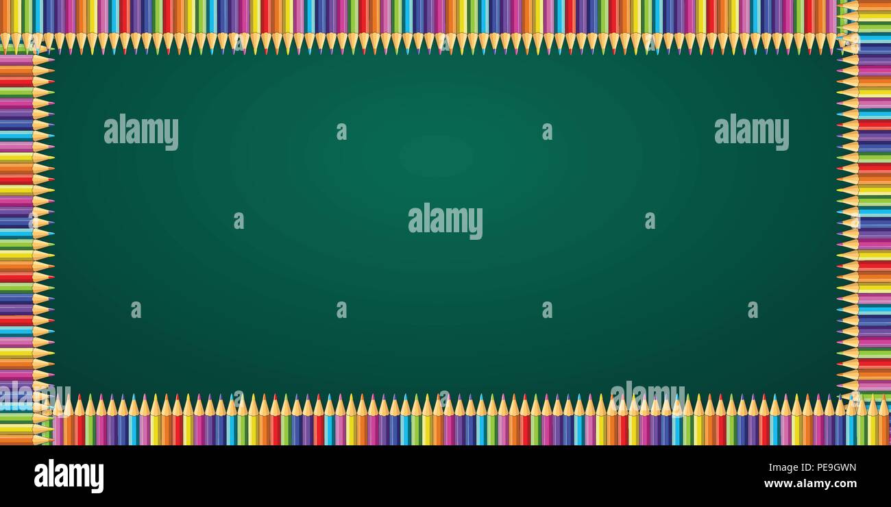Vector multicolored rectangle frame made of colorful rainbow pencils on ...