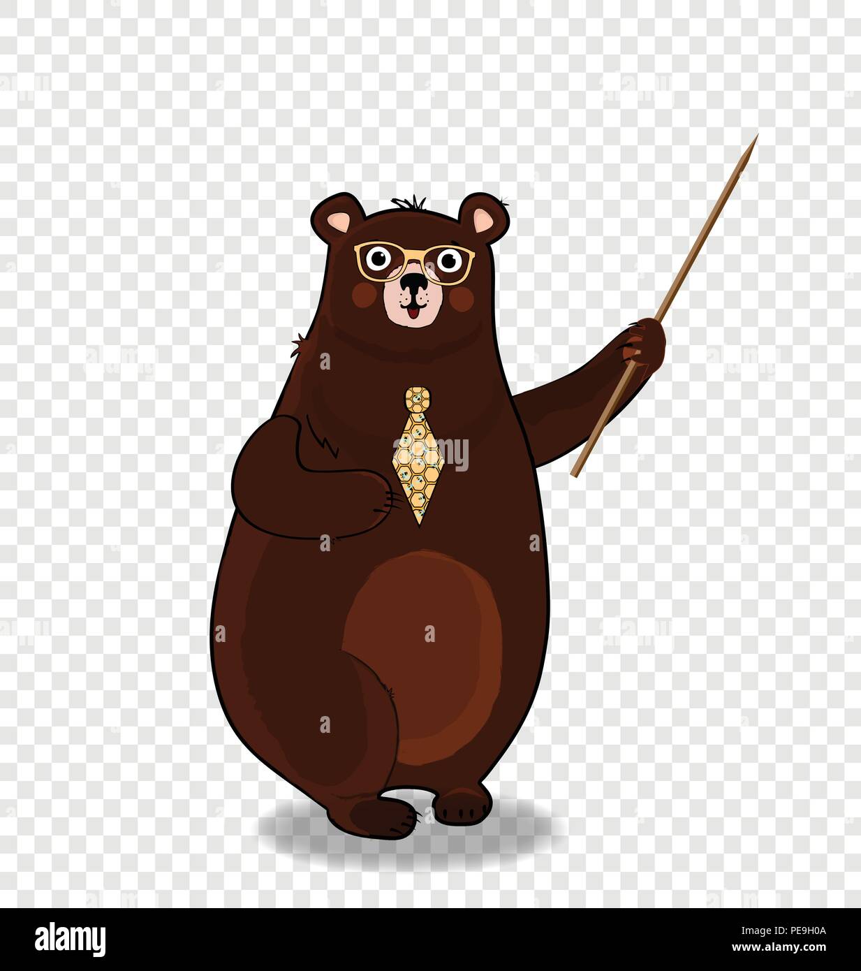Download Vector illustration of cute cartoon bear teacher character in glasses and tie holding pointer ...