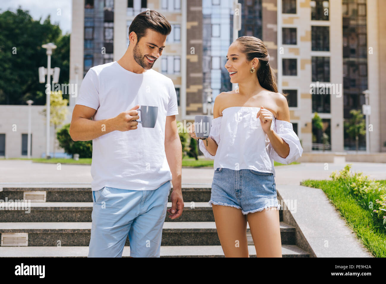 Nice happy couple having tea Stock Photo