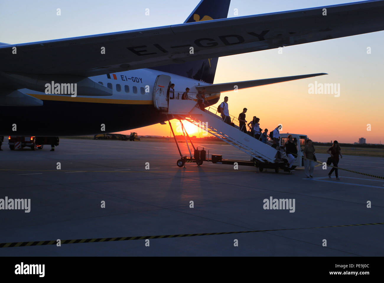 Sunset at Bydgoszcz airport Stock Photo