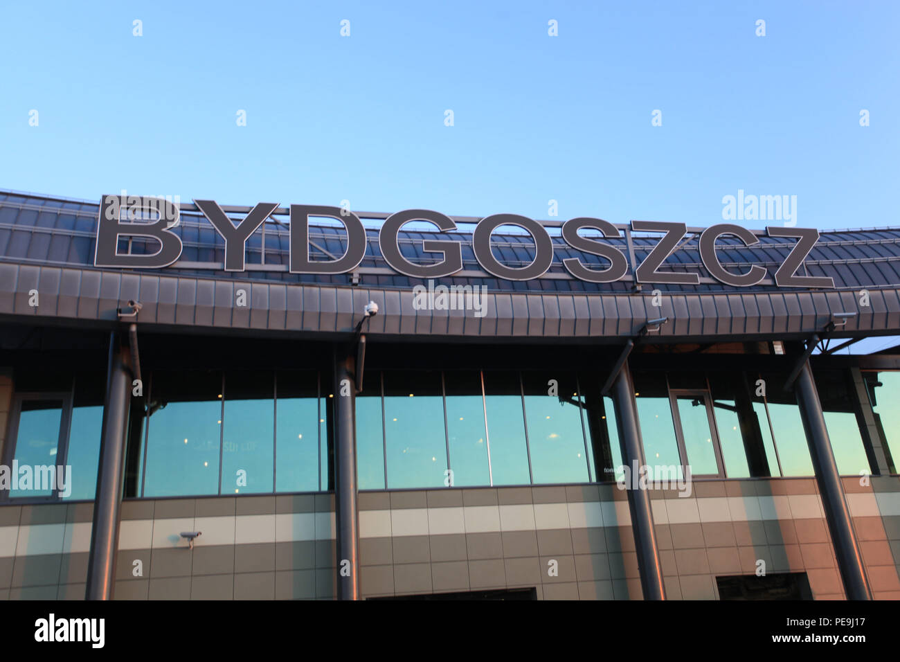 Bydgoszcz airport sign during sunset Stock Photo