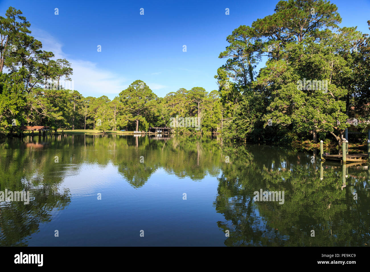 Scenic Magnolia River that leads to Gulf of Mexico in Southern Alabama