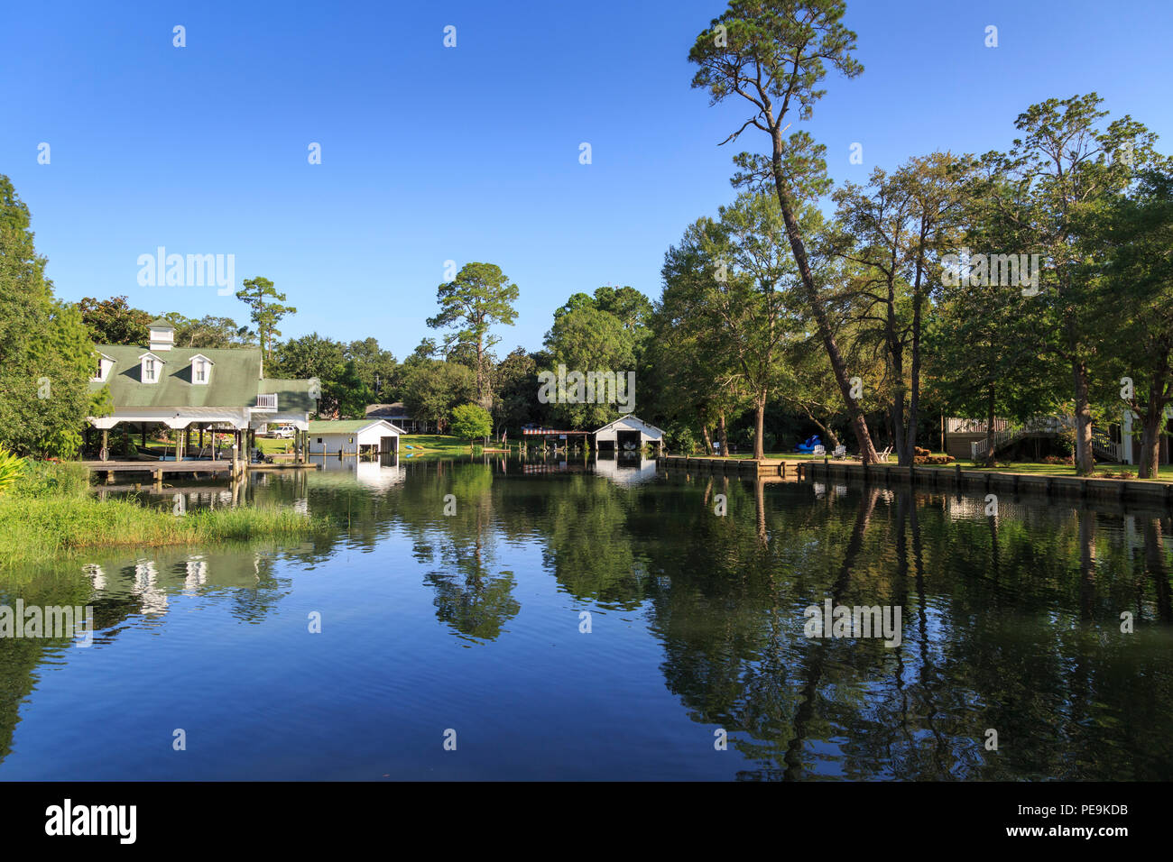 Scenic Magnolia River that leads to Gulf of Mexico in Southern Alabama , Magnolia Springs, Alabama, USA Stock Photo