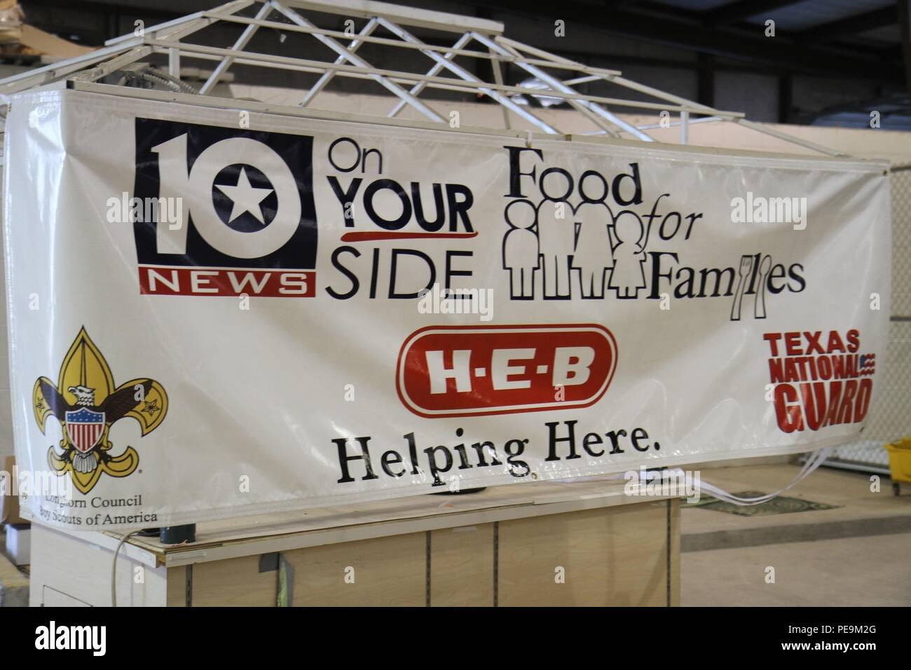 A banner advertising the Food for Families drive hangs at the Killeen