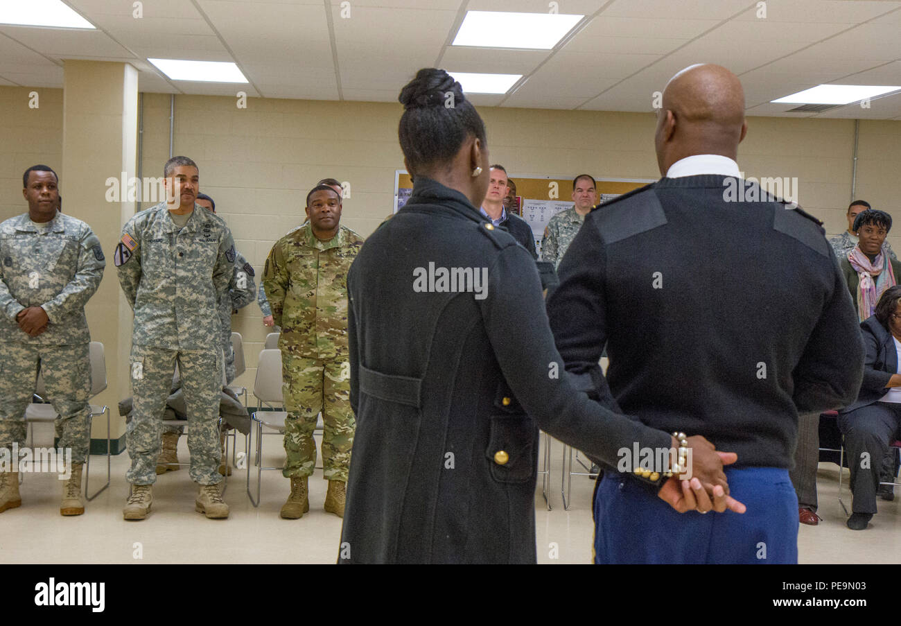 Maj. Micah Ramseur, a logistics officer with the 200th Military Police Command, speaks during