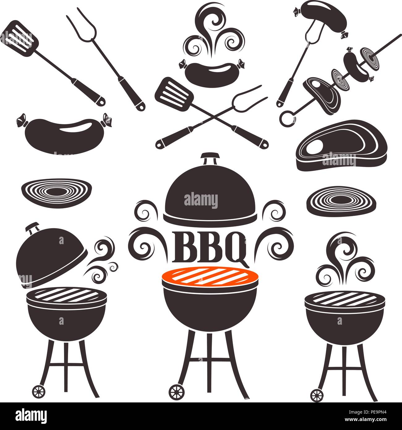 Set of elements for design on a theme of barbecue Stock Vector