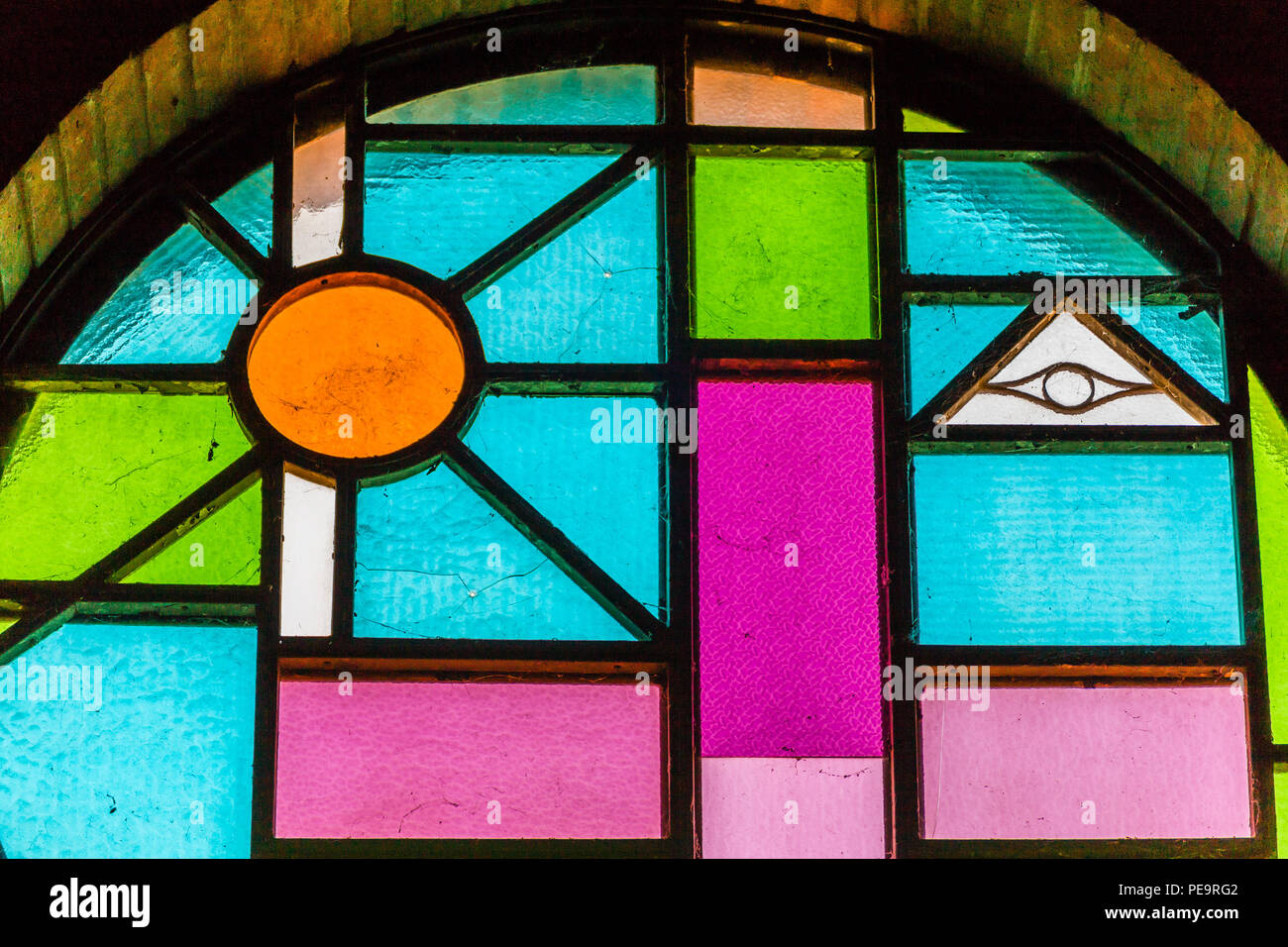 God Eye in stained glass in Catholics church Stock Photo - Alamy