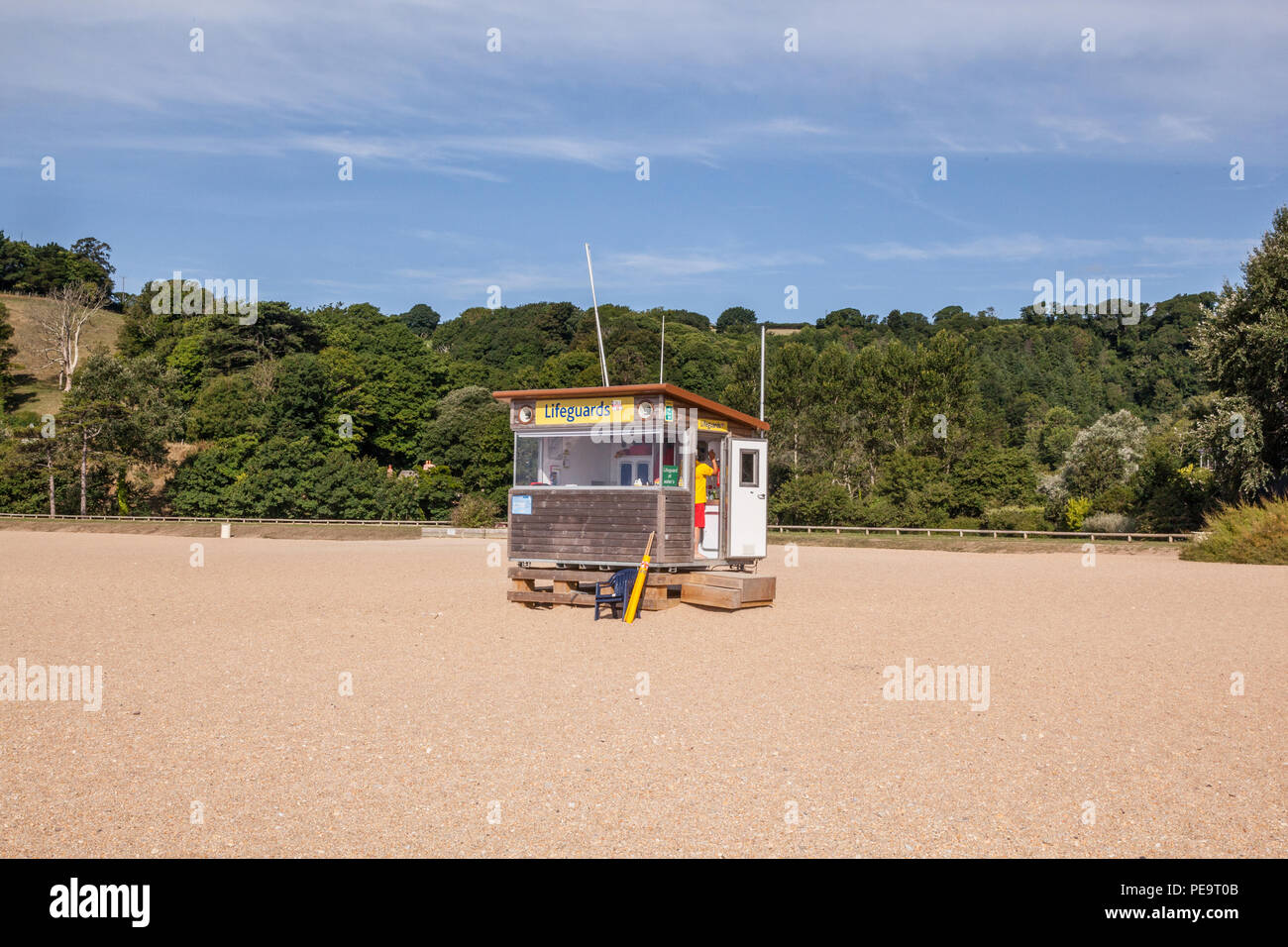 Lifeguards cabin at Blackpool Sands, Blackpool, Dartmouth,Devon, England, United Kingdom Stock