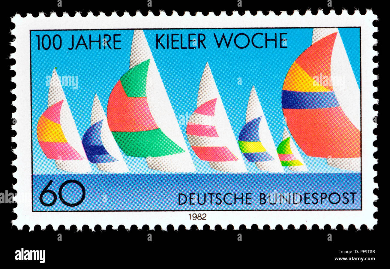 German postage stamp (1982) : 100 years of Kieler Woche - Kiel Week / Kiel Regatta Stock Photo