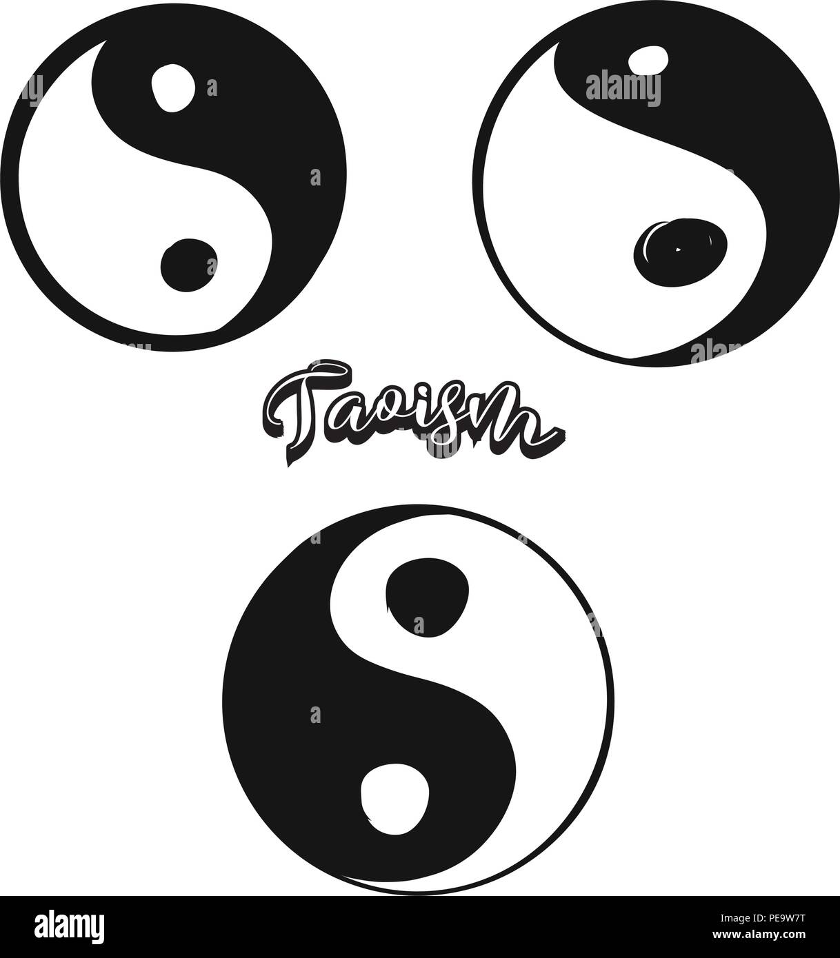 Set of handdrawn Taoism symbols. Various religious historical symbols