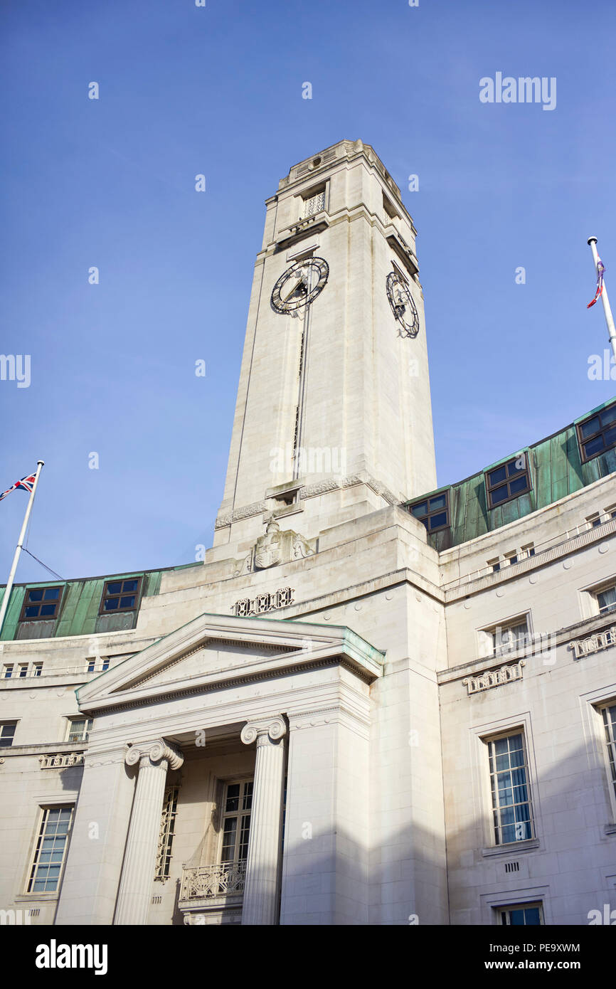 The neoclassical style Luton town hall clock tower in Portland stone Stock Photo