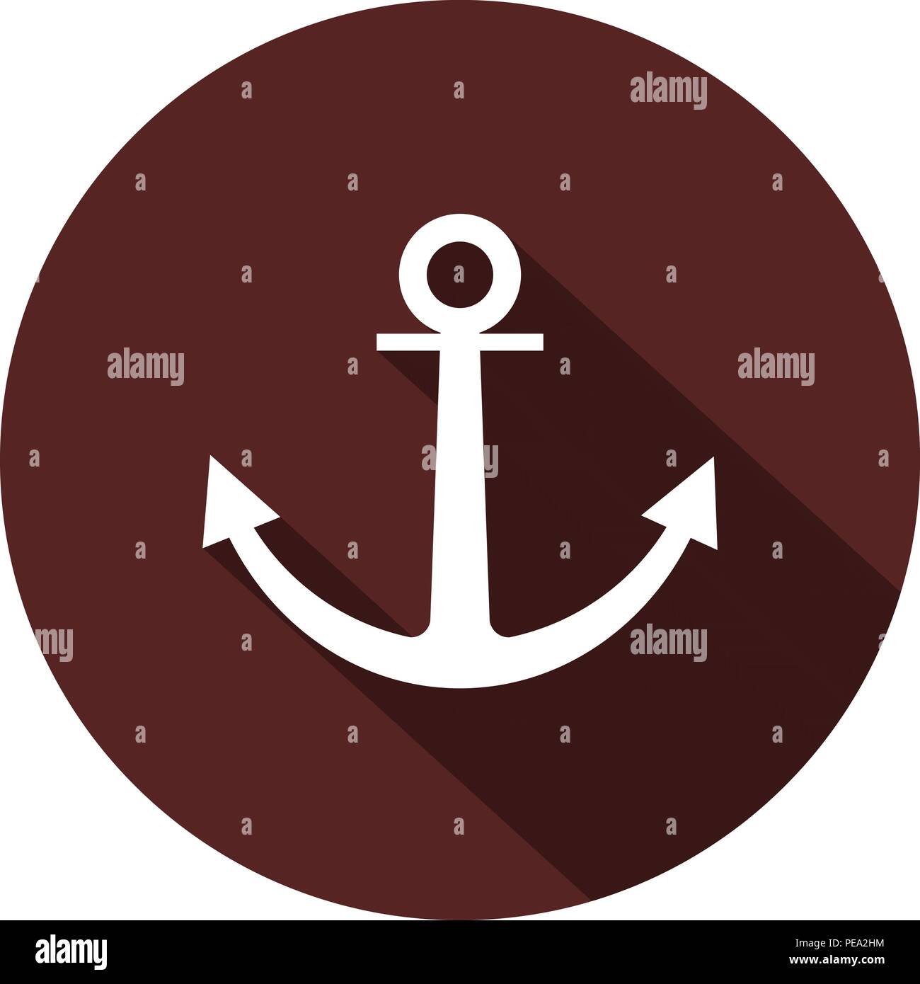 Anchor icon. Flat white image with long shadow Stock Vector