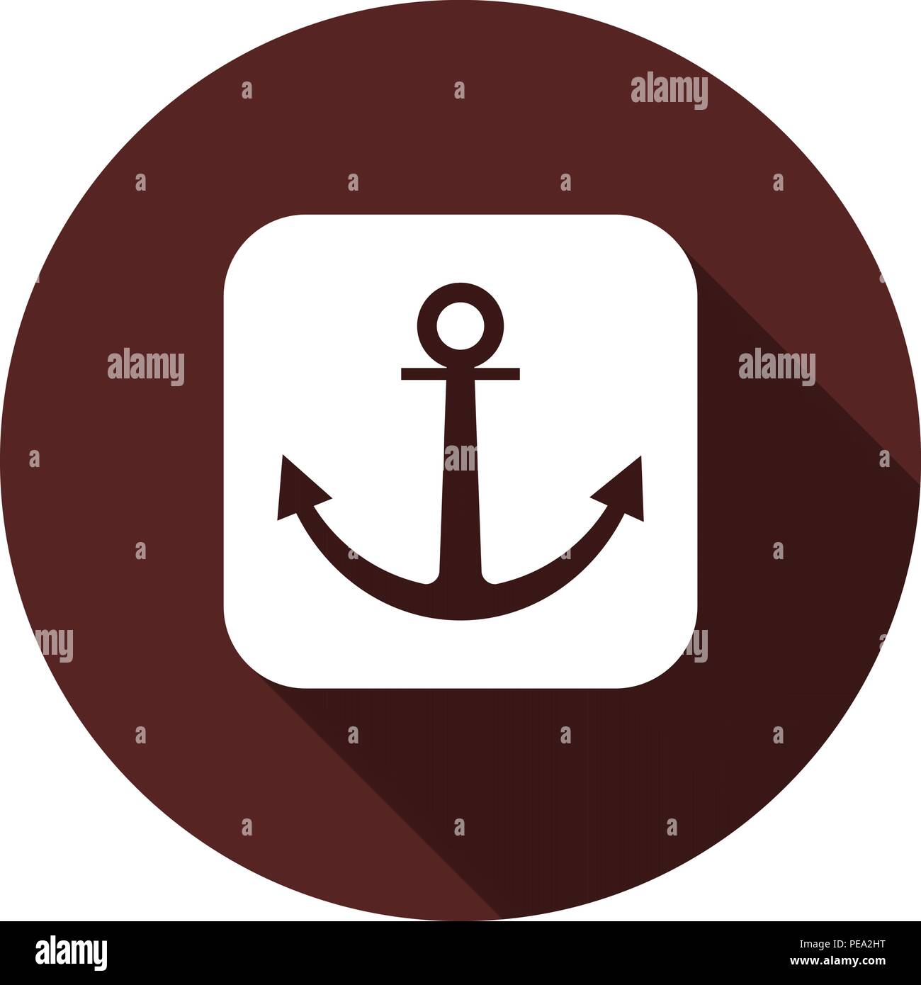 Anchor icon on white square. White flat image with long shadow. Stock Vector