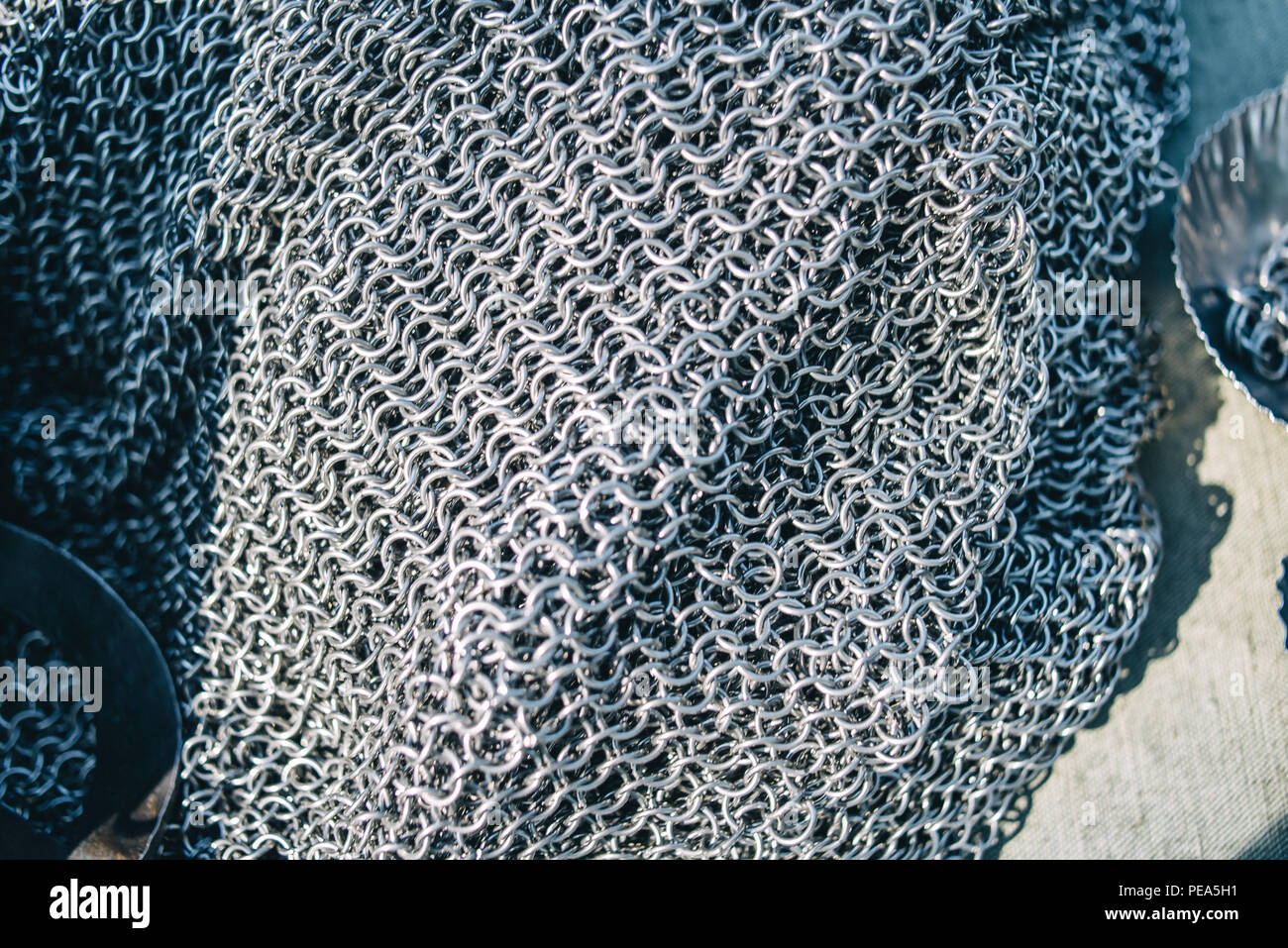 Chained texture of chainmail made of durable metal Stock Photo
