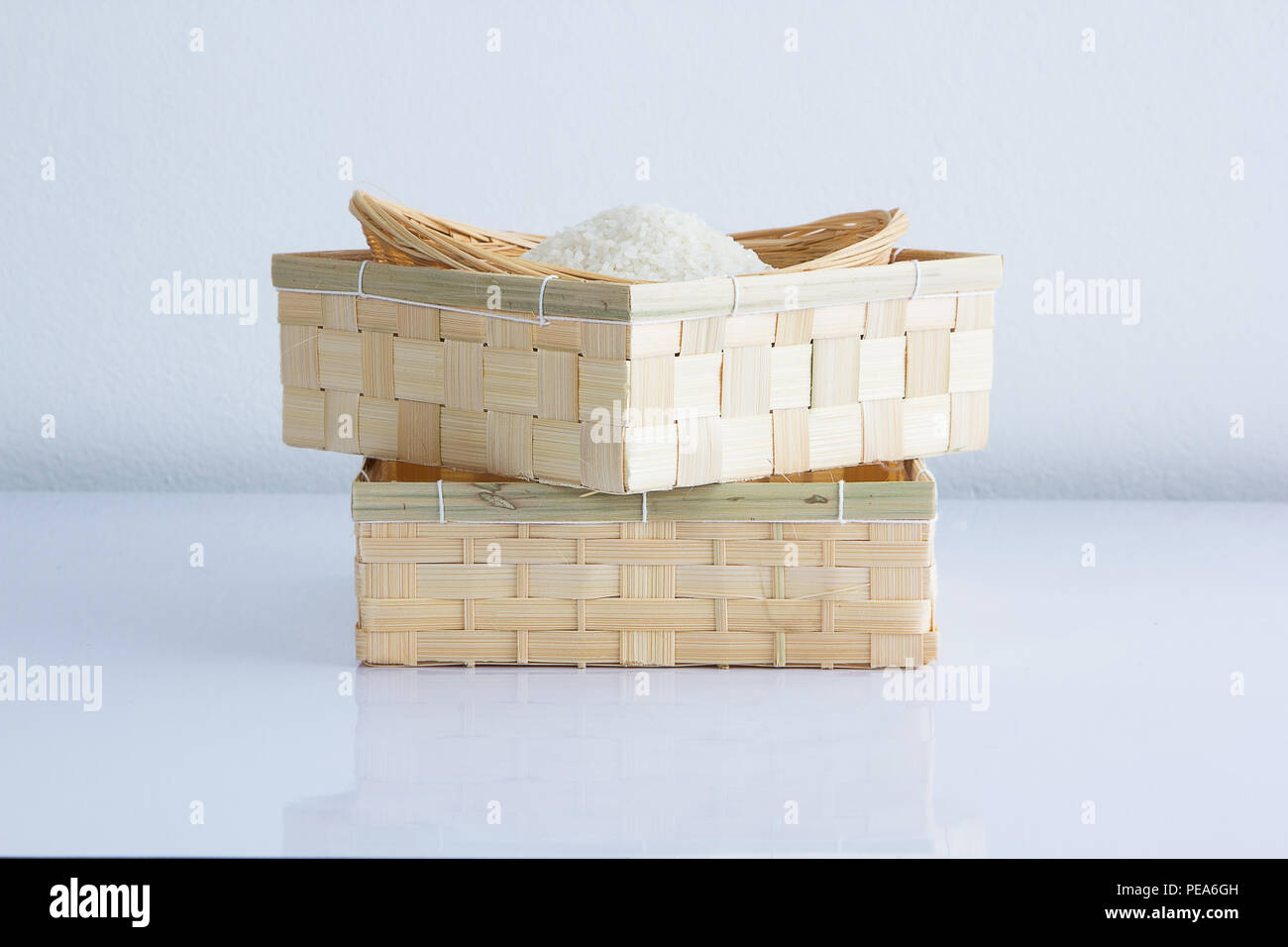 Raw and uncooked rice in basket weave,shallow Depth of Field,Focus on ...