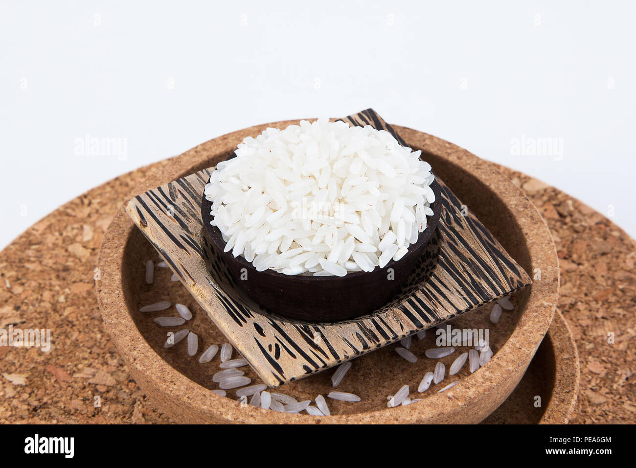 Raw and uncooked rice in basket weave,shallow Depth of Field,Focus on ...