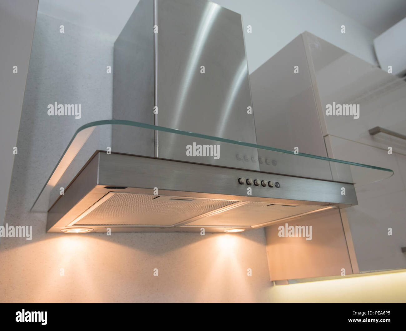 Interior design decor showing modern extractor fan appliance in luxury apartment showroom Stock Photo