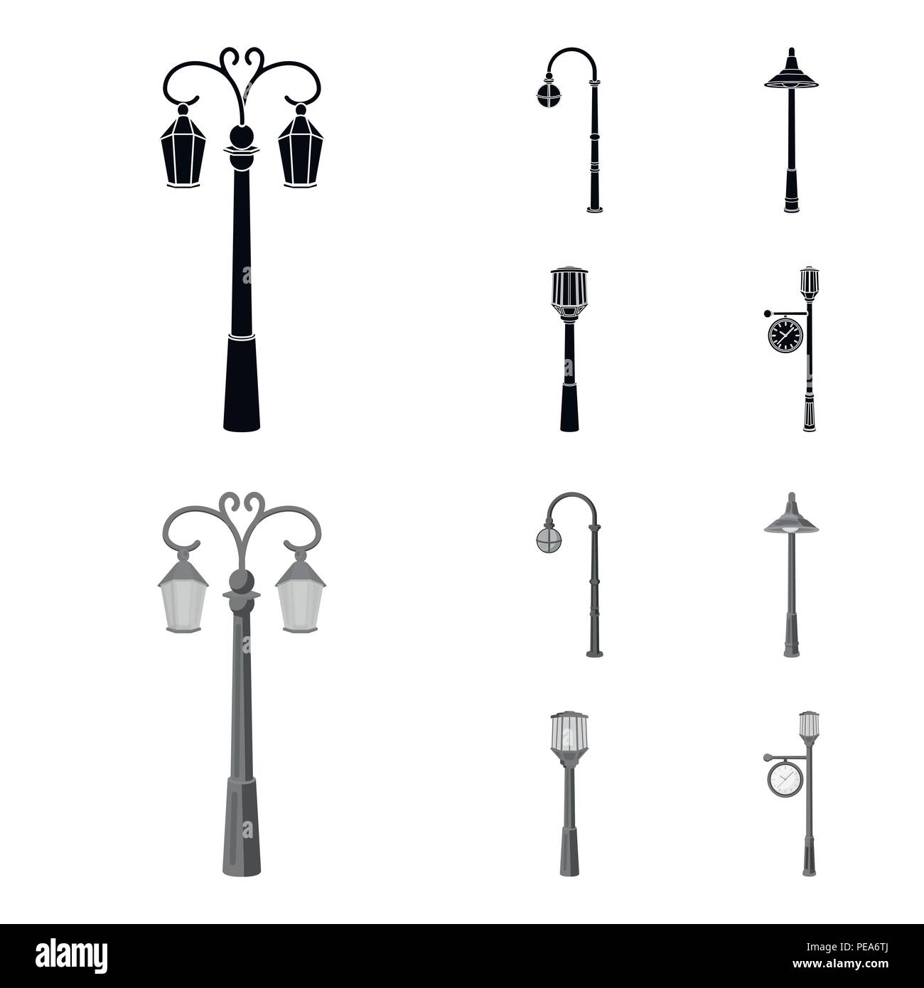 Lamppost in retro style ,modern lantern, torch and other types of