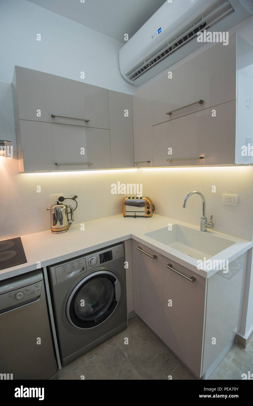 Picture of Interior design decor showing modern kitchen and appliances in luxury ...