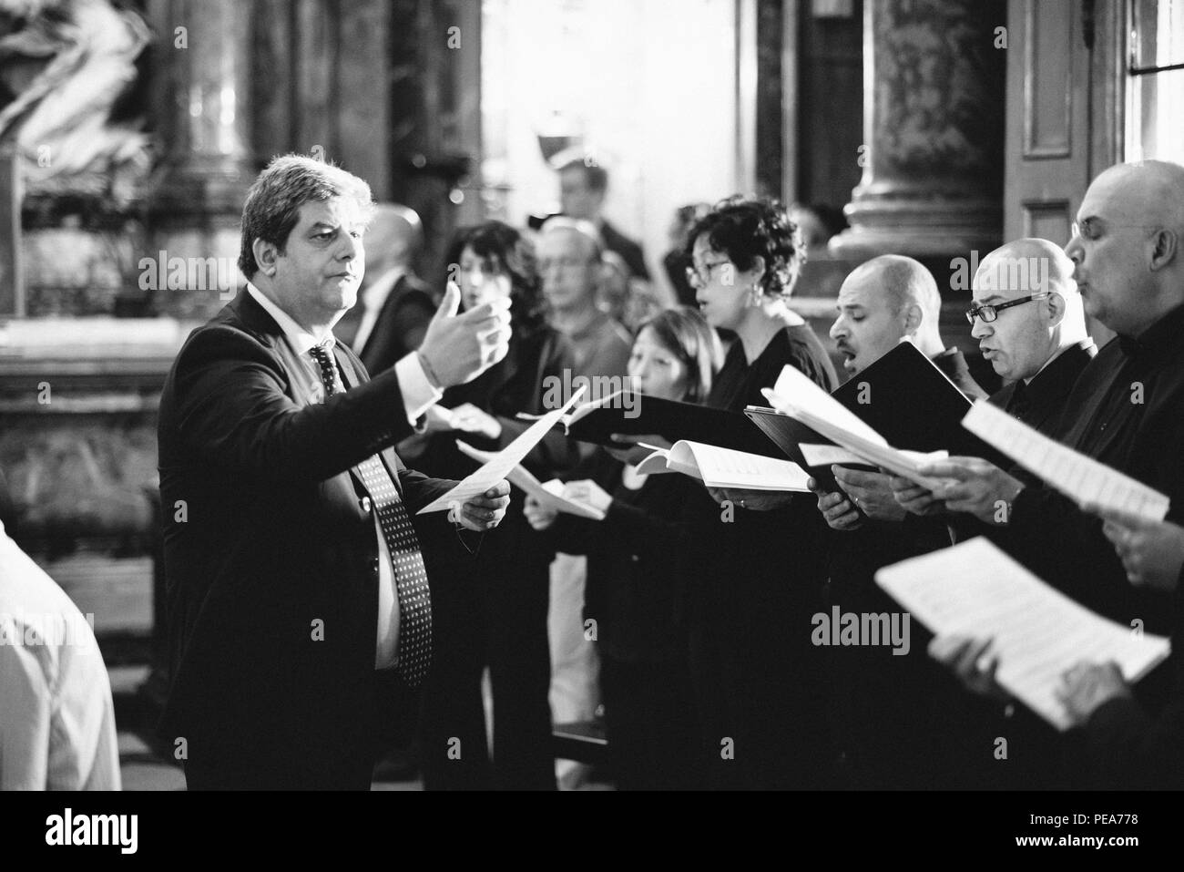 Rome-Italy-7 September 2017-Pilgrimage for the tenth anniversary of the Summorum Pontificum, singers of Gregorian sacred music during the various cele Stock Photo