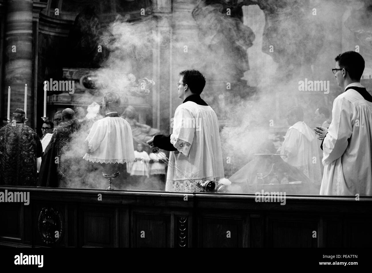 Rome-Italy-September 16, 2017-Pilgrimage on the occasion of the tenth anniversary of the Summorum Pontificum, Pontifical Mass in Vetus Ordo, Mass in L Stock Photo