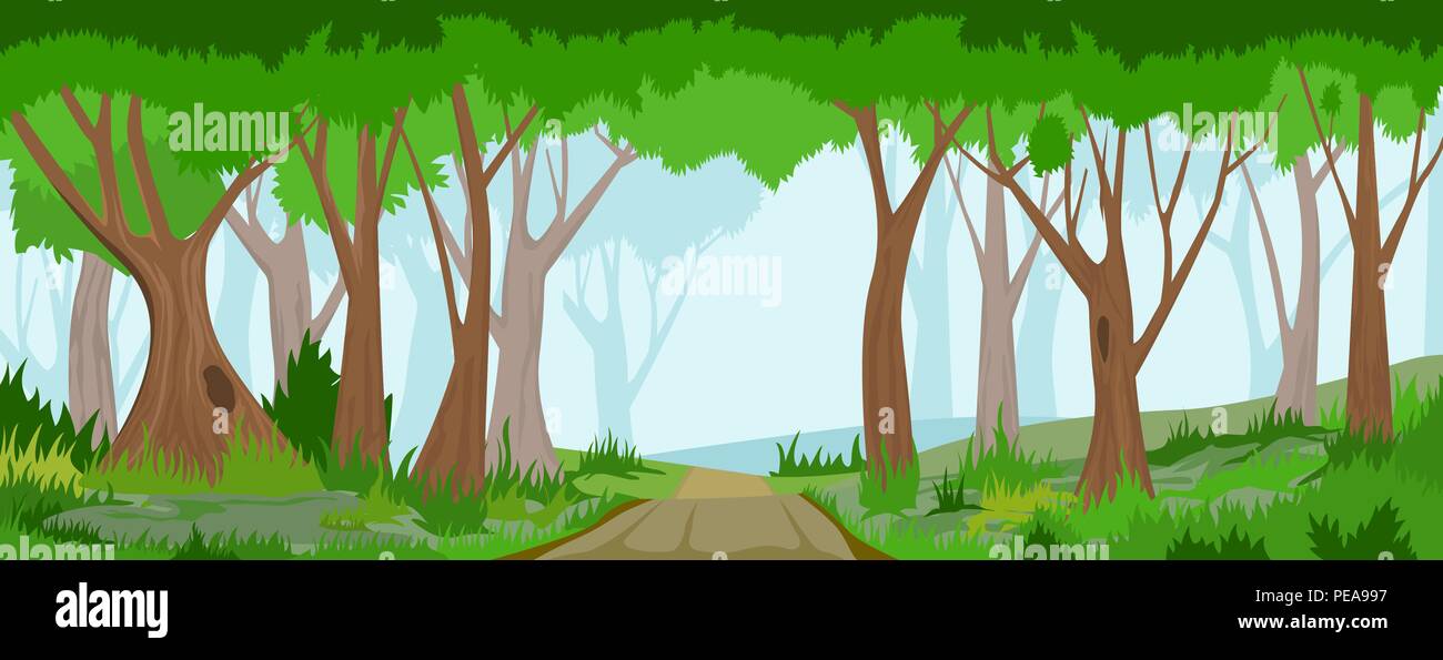 Summer forest with road Stock Vector