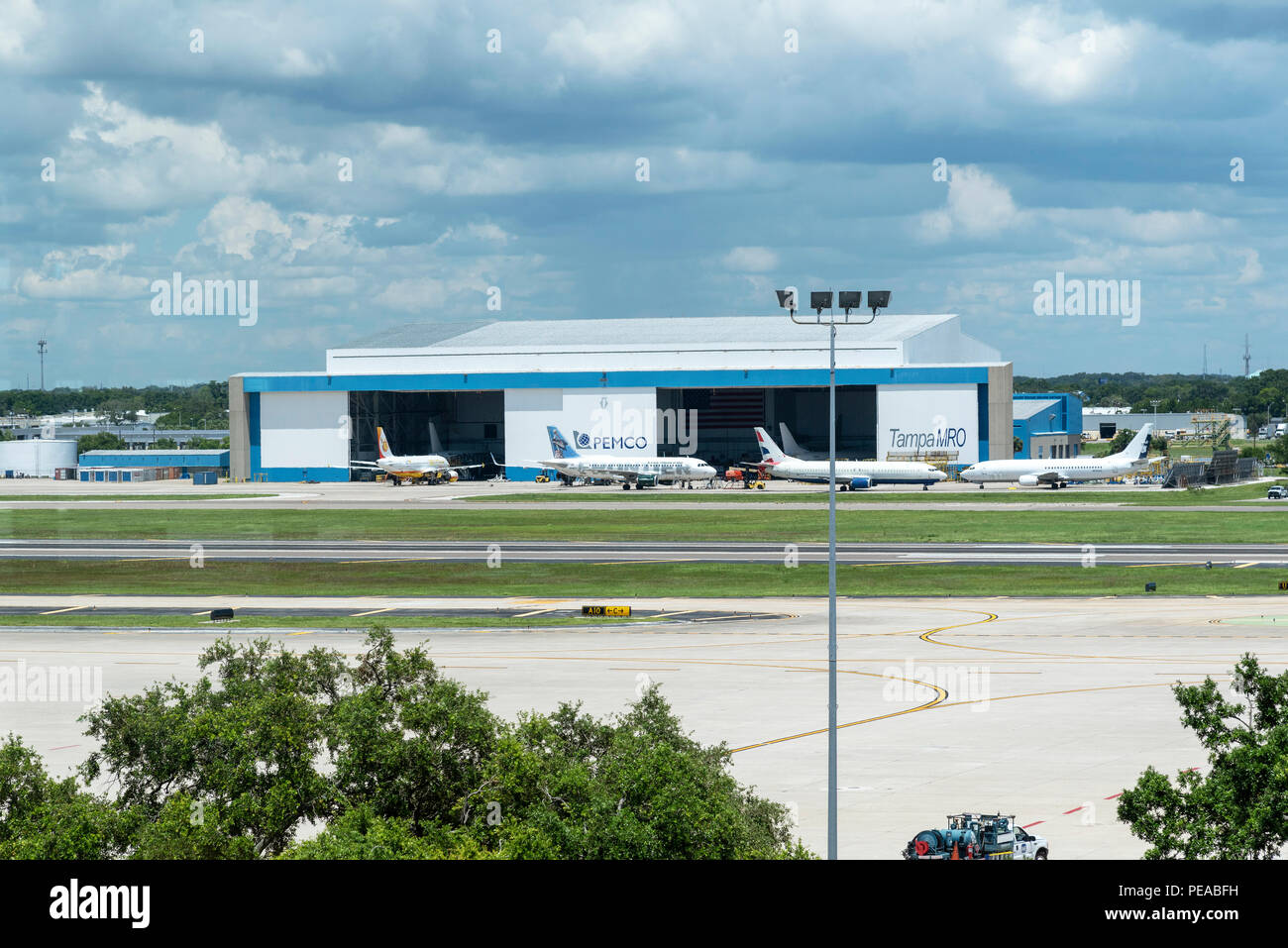 Aircraft maintenance hangers at Tampa International Airport, Tampa, Florida, USA Stock Photo