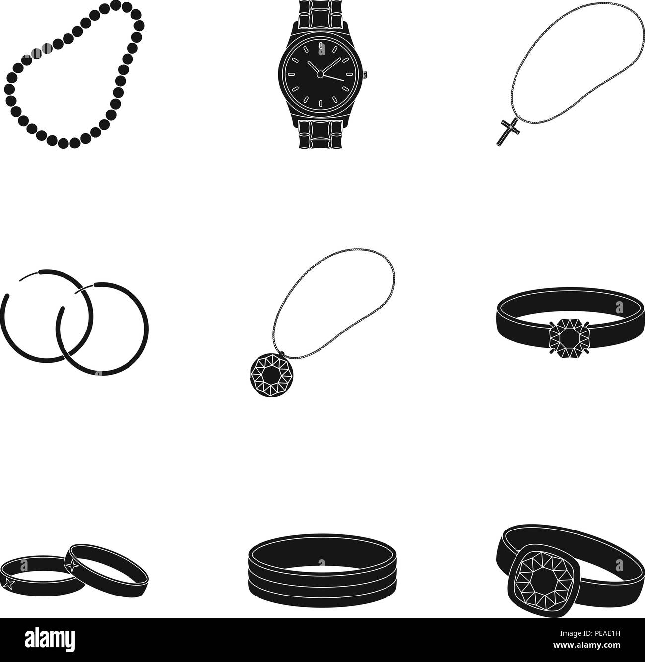 Jewelry and accessories set icons in black design. Big collection of