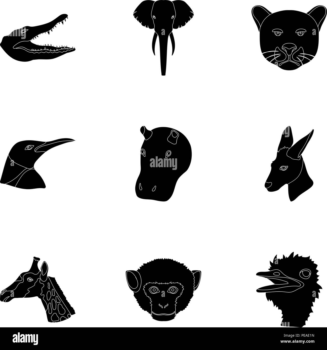 A set of icons of wild animals. Predatory and peaceful wild animals ...