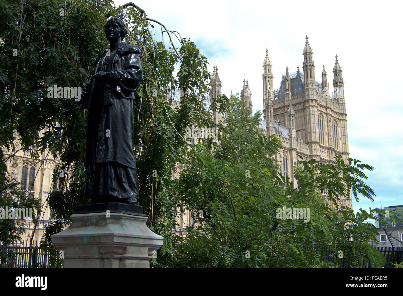 Emmeline and Christabel Pankhurst Memorial in Victoria Tower Gardens, Palace of Westminster, London, UK Stock Photo