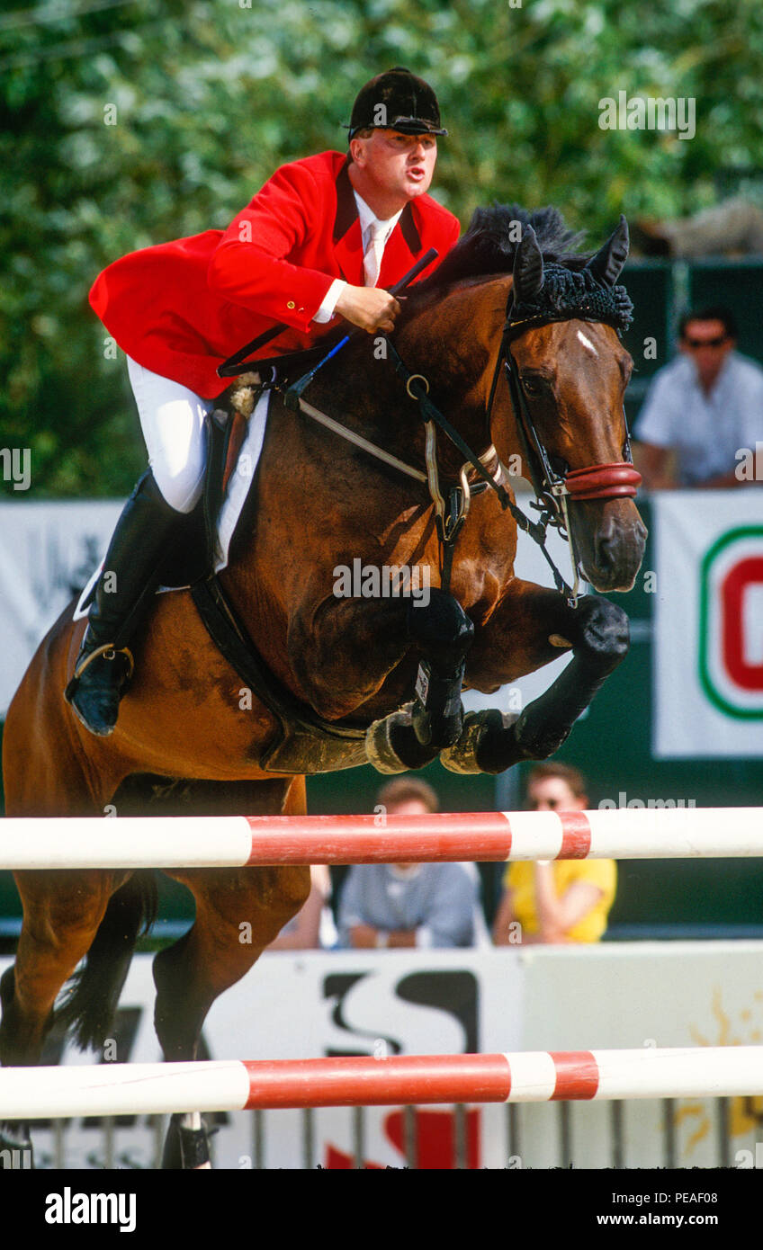 CSIO Luxembourg 1990, Jan Tops (NED) riding Operette La Silla Stock Photo