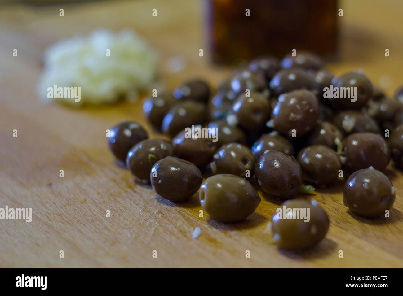 Garlic Marinated Olives Stock Photo Alamy