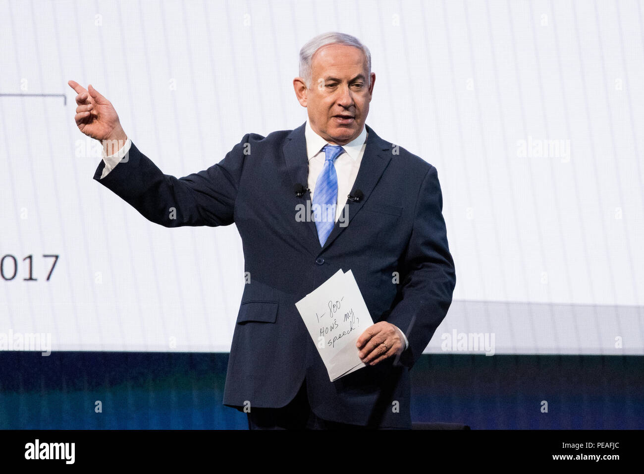 Benjamin 'Bibi' Netanyahu, Prime Minister of Israel, speaking at the AIPAC (American Israel Public Affairs Committee) Policy Conference at the Walter  Stock Photo