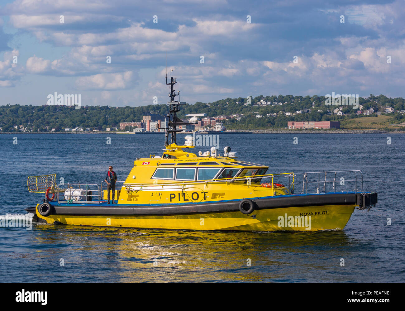 HALIFAX, NOVA SCOTIA, CANADA - Pilot boat in harbor. Stock Photo