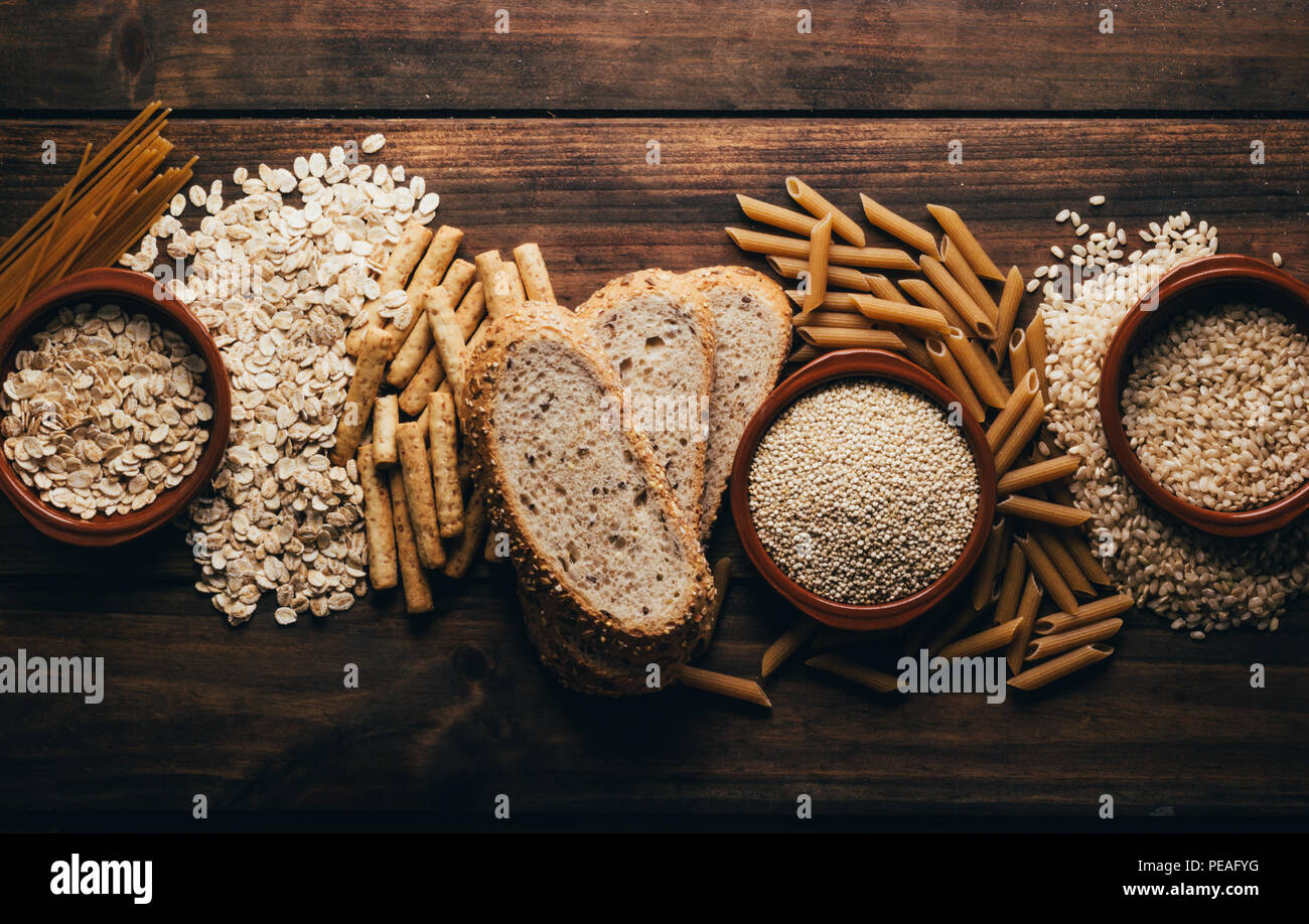 Wholegrain foods, with high fiber content Stock Photo