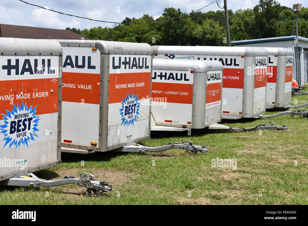 UHaul Trailers lined up awaiting rental Stock Photo Alamy