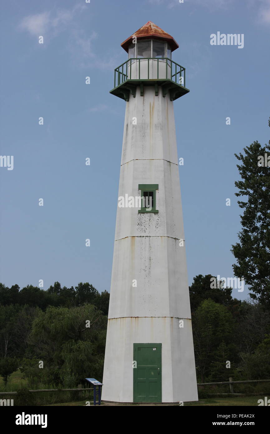 Small scale wooden lighthouse used as decoration at the Rest area in