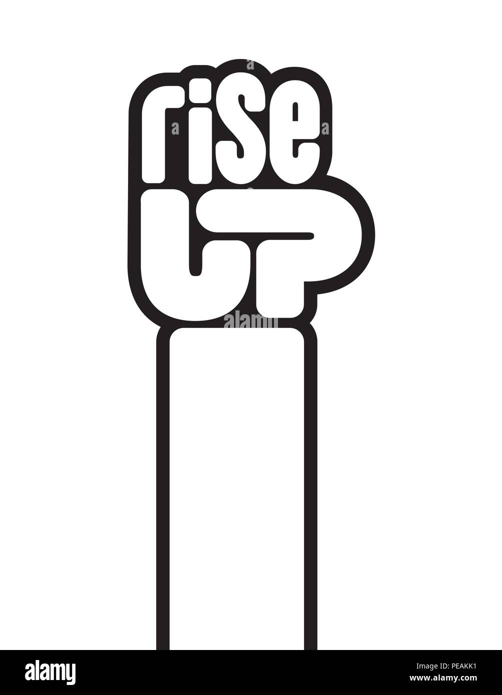 Rise Up raised fist protest vector design. The letters spelling rise up form a raised clenched fist in this call to action protest design. Stock Vector