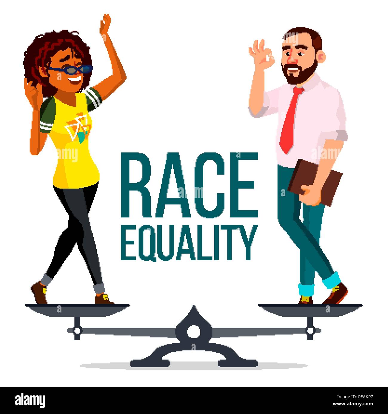 Race Equality Vector. On Scales. People Different Race And Skin Color Equal  Rights. Isolated Flat Cartoon Illustration Stock Vector Image & Art - Alamy