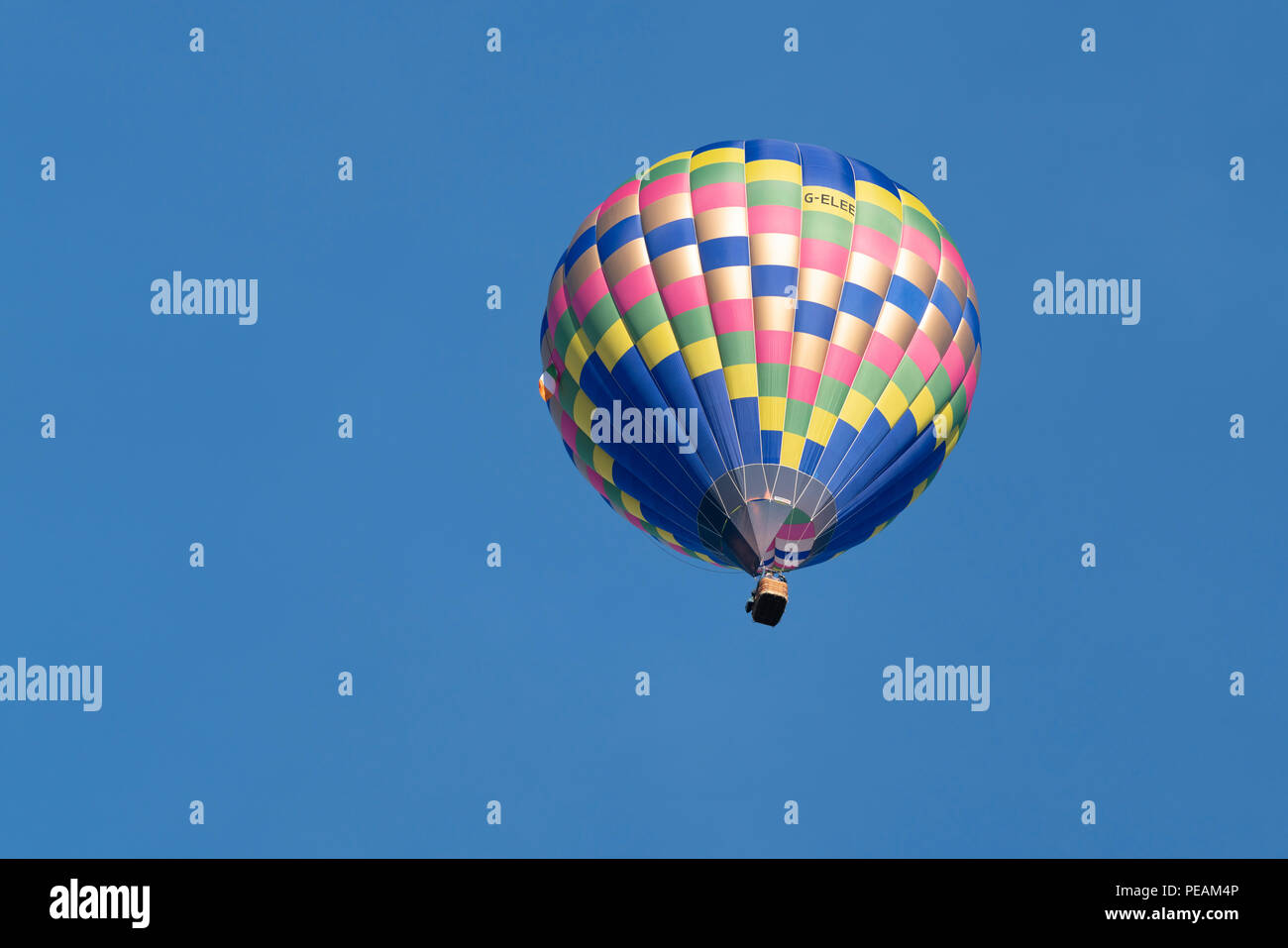 A hot air balloon pictured during a mass ascent on the morning of 11 August 2018 during the Bristol International Balloon Fiesta. Stock Photo