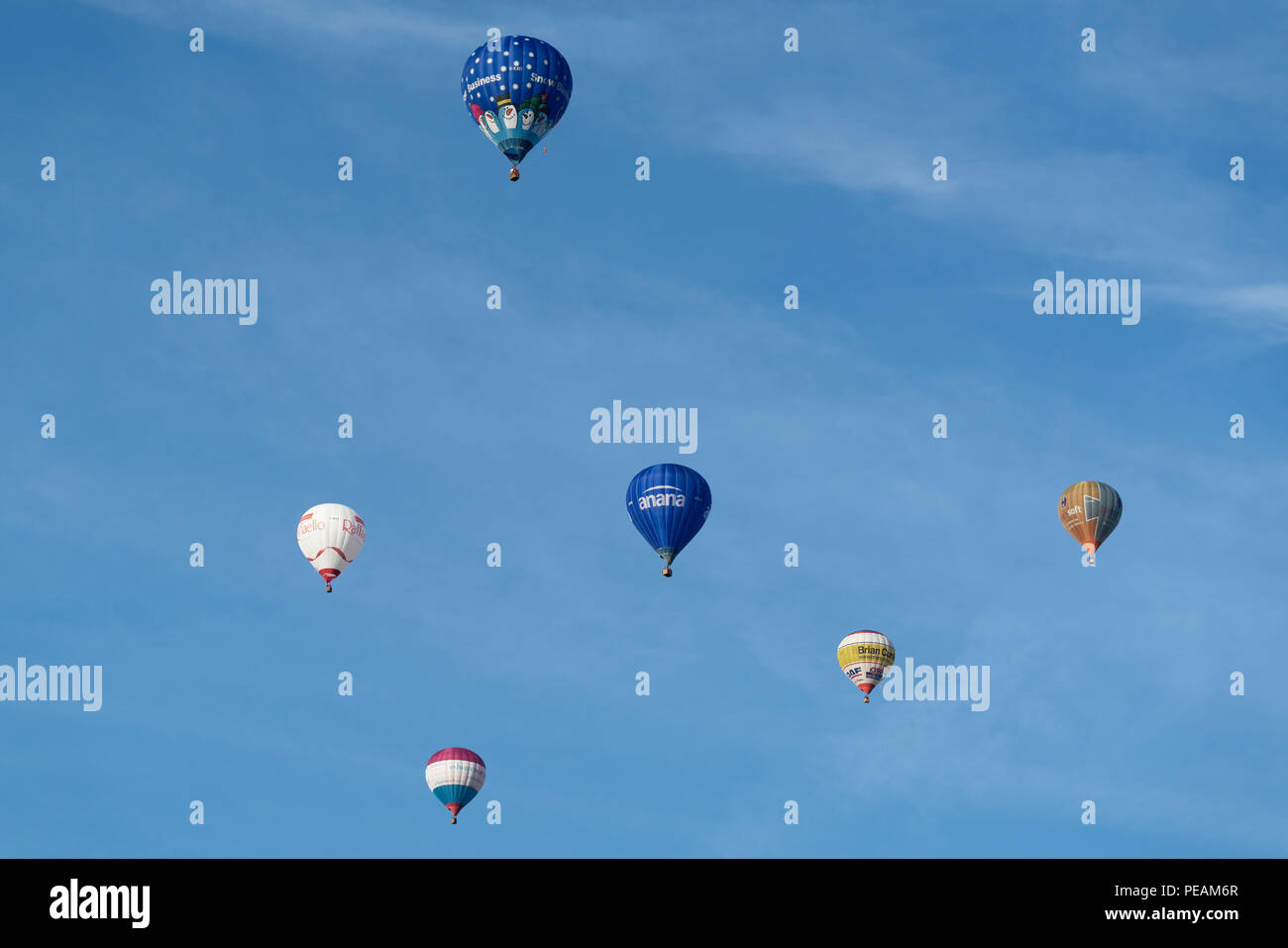 Hot air balloons pictured during a mass ascent on the morning of 11 August 2018 during the Bristol International Balloon Fiesta. Stock Photo