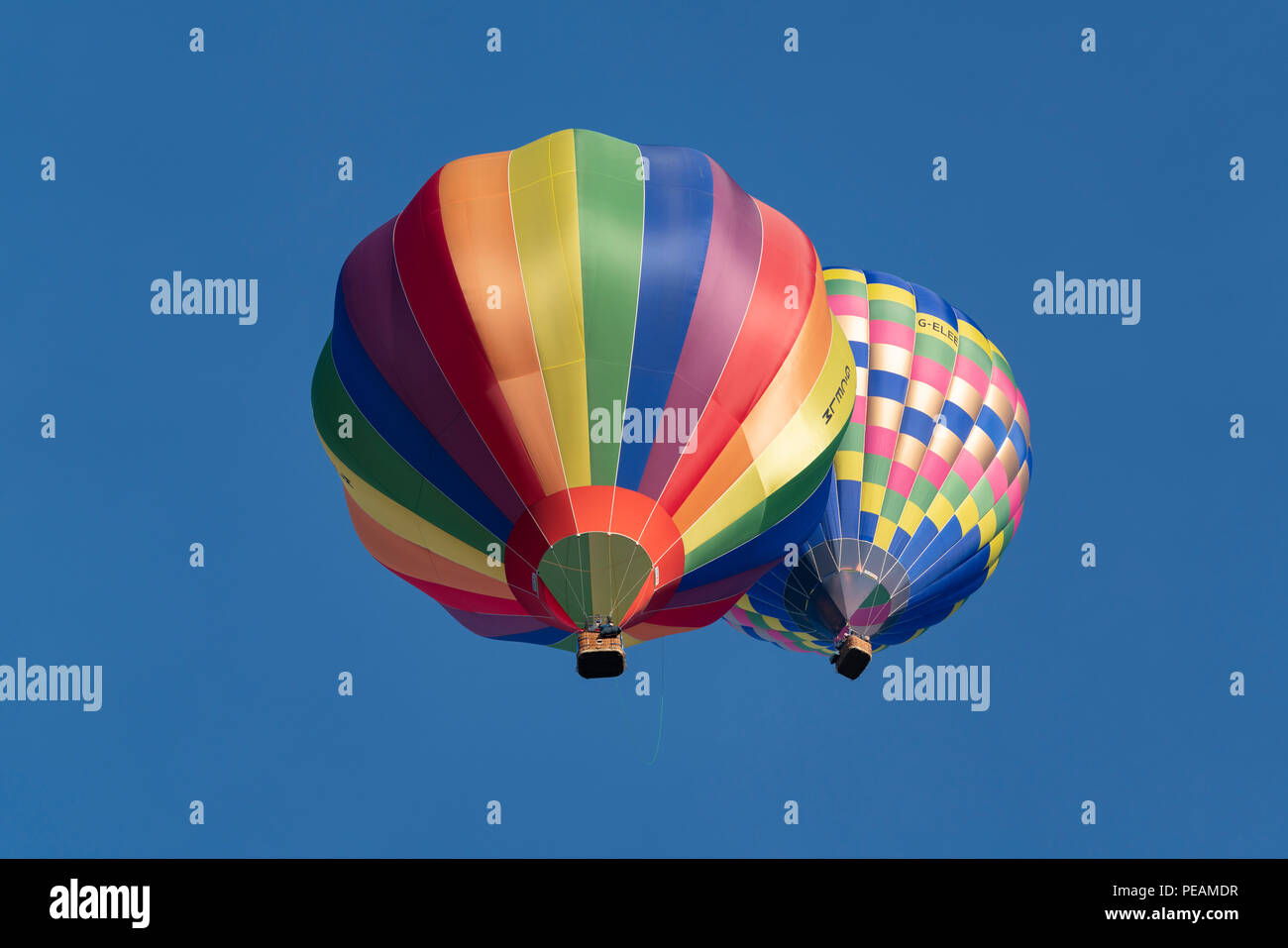 Hot air balloons pictured during a mass ascent on the morning of 11 August 2018 during the Bristol International Balloon Fiesta. Stock Photo