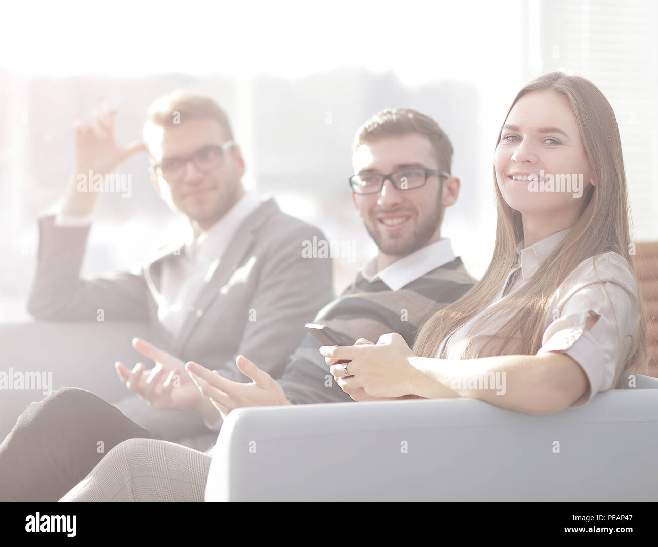 close up.business team discussing their problems during work break Stock Photo