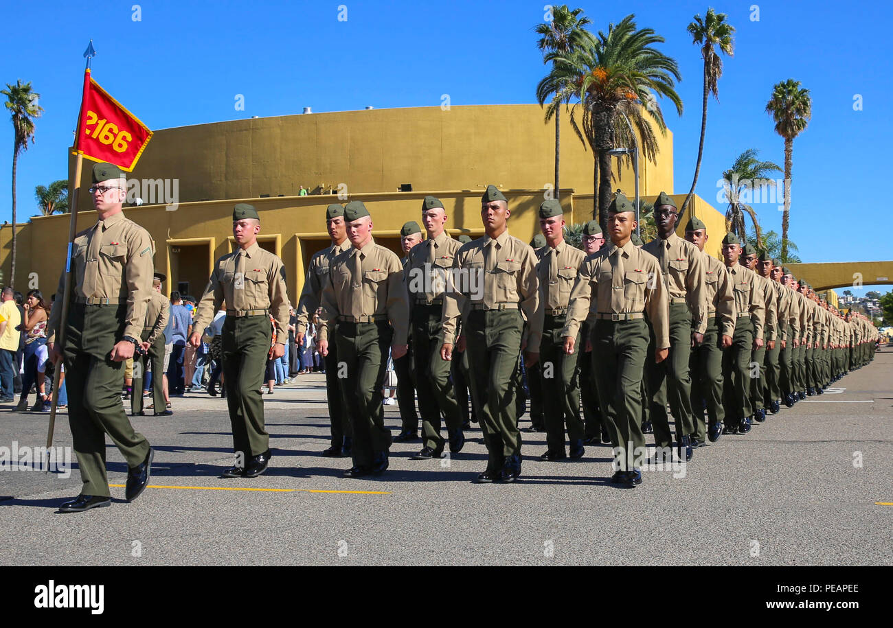 Marines from Hotel Company, 2nd Recruit Training Battalion, march to meet  families and friends prior to beginning liberty call at Marine Corps  Recruit Depot San Diego, Nov. 19. Family Day allows the