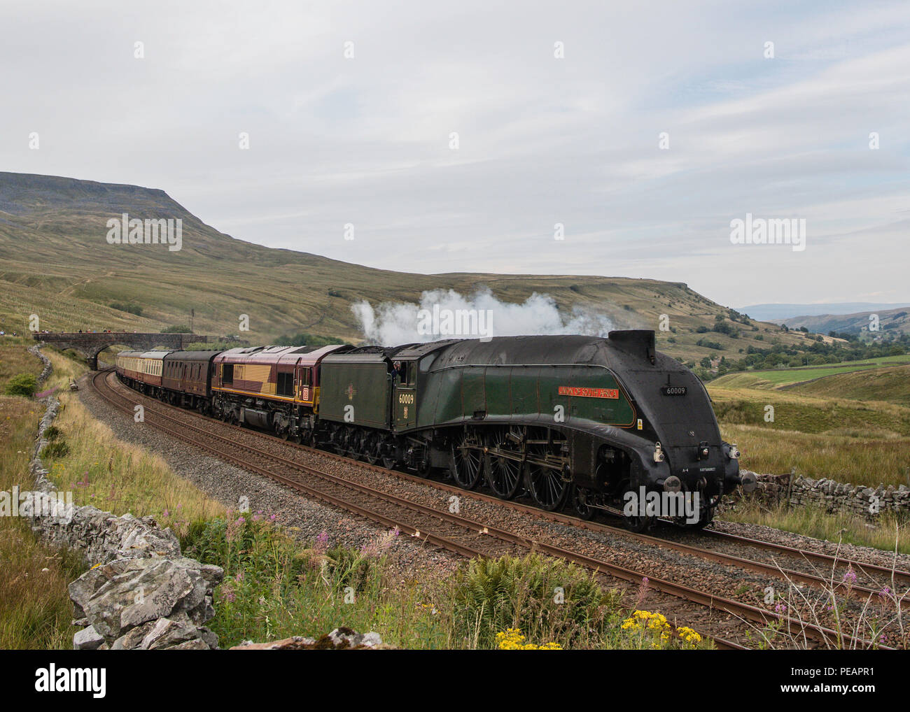 LNER Class A4 4488 Union of South Africa at Aisgill Saturday 11 August 2018 Settle Carlisle Line Stock Photo