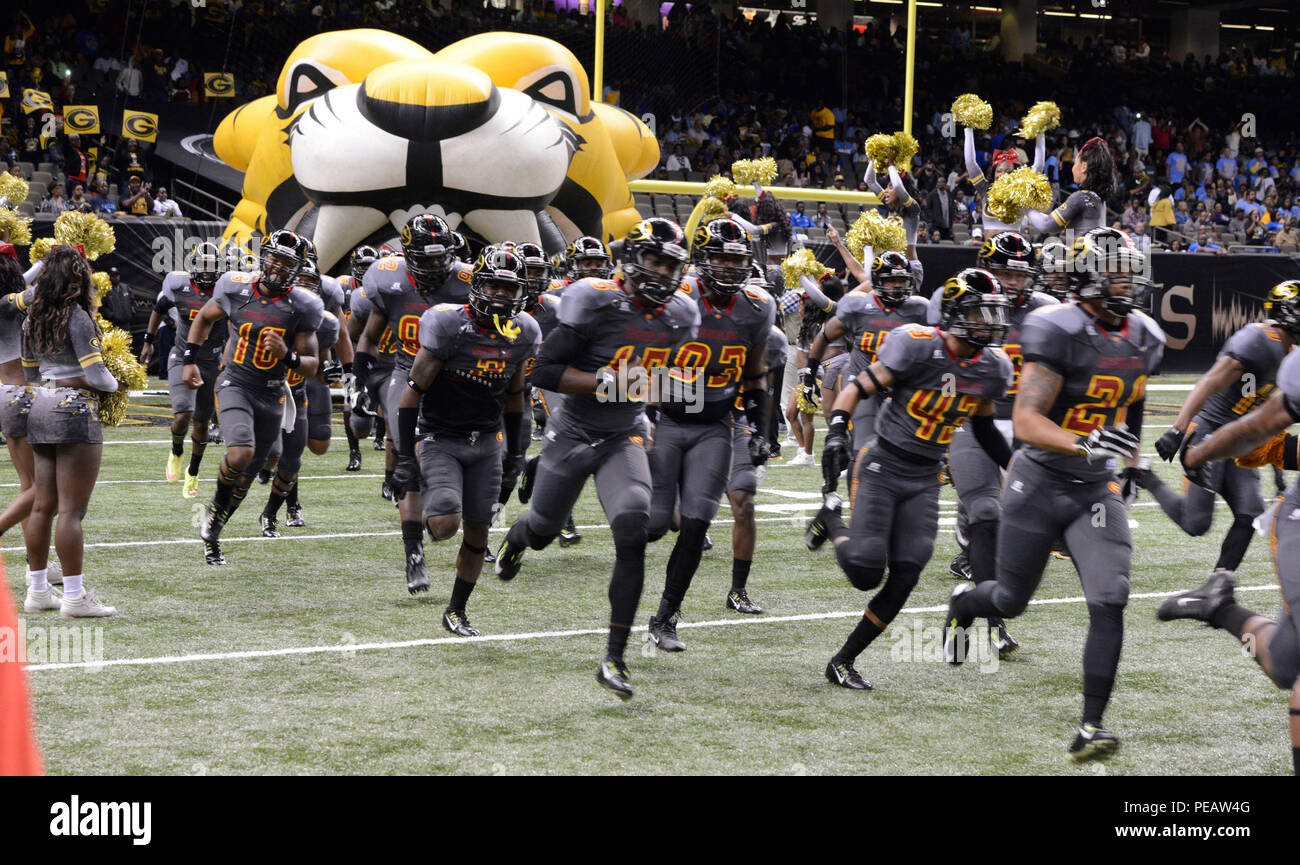 The Grambling State University football team takes the field for the