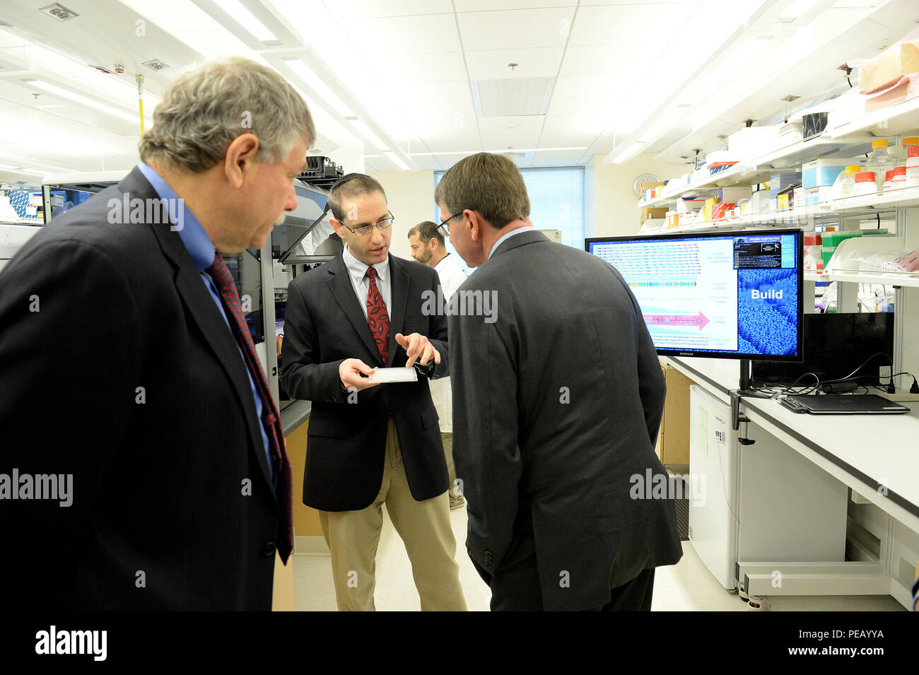 Secretary of defense ash carter takes a tour of the broad institute of