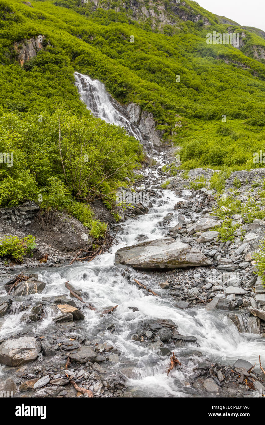 Waterfalls in mountains in Valdez Alaska Stock Photo - Alamy