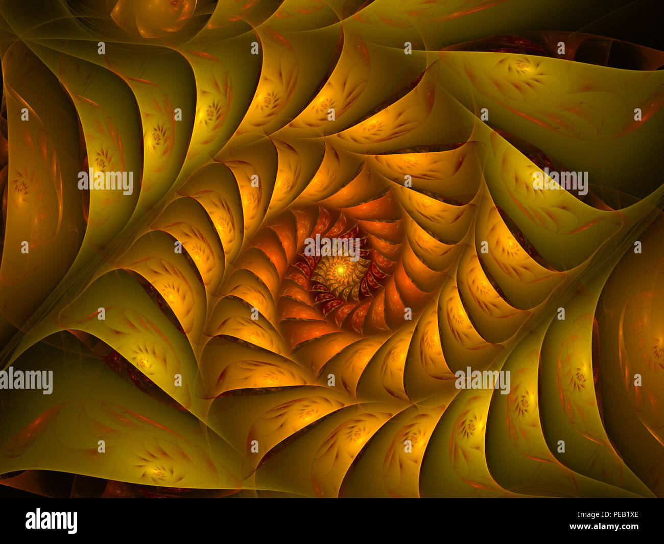 An abstract computer generated modern fractal design on dark background ...
