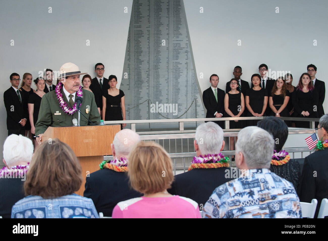 Daniel Martinez, USS Arizona Memorial chief historian, speaks at a